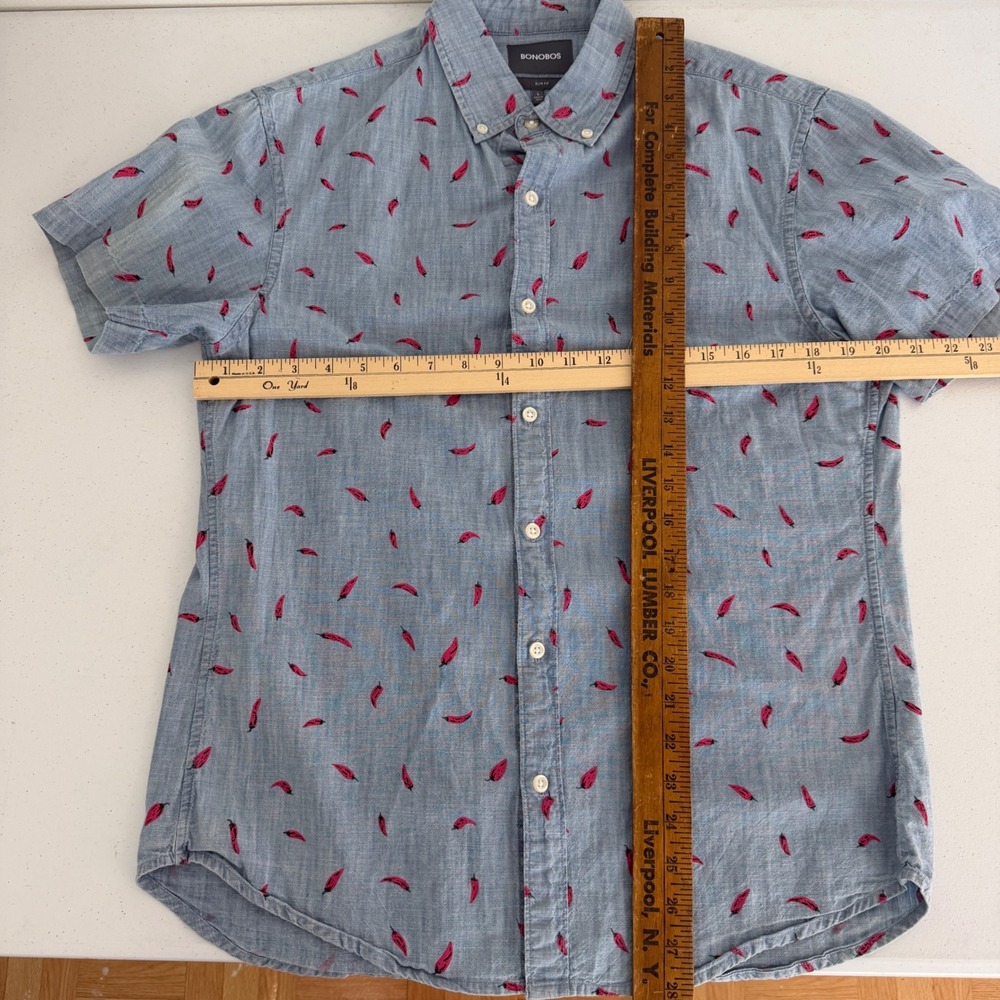 Bonobos Mens Large Slim Fit Short Sleeve Chili Pepper Button Down Shirt Blue - Picture 8 of 9